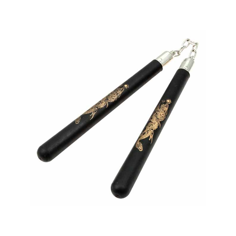 RUBBER NUNCHAKU WITH DRAGON BLACK