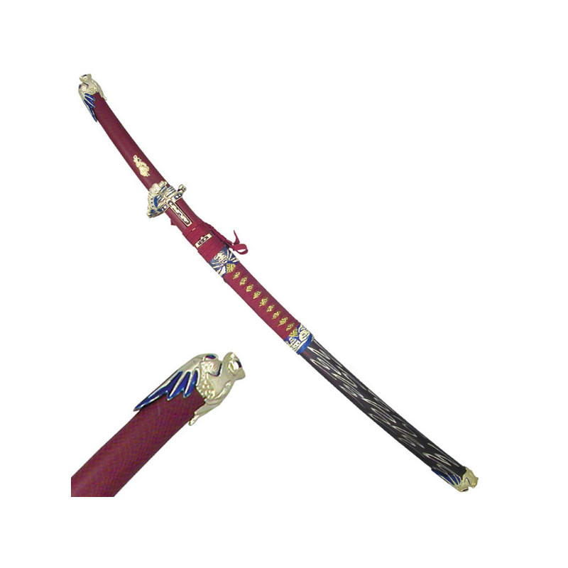 DRAGON SAMURAI SWORD WITH 2 THROWING KNIVES ON SCABBARD RED