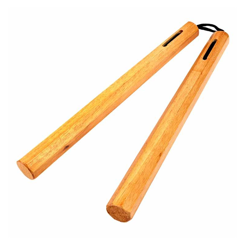 OCTAGON WOOD NUNCHAKU WITH NYLON CORD BROWN 14"