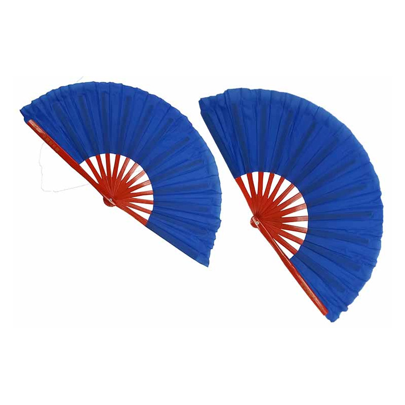 Bamboo double fan blue 13" pair
