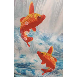 WALL SCROLL TWO FISHES LEAPING OVER THE DRAGON GATE 17.7"x12"