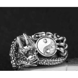 Silver Dragon Ring With  Yin & Yang Adjustable