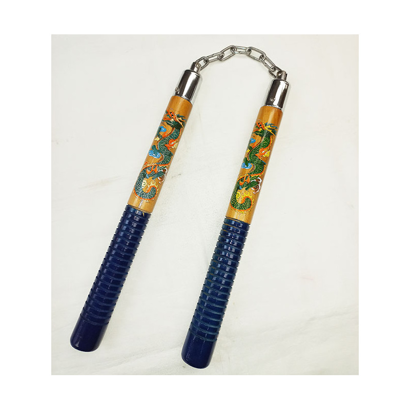 WOOD NUNCHAKU WITH COLORS DRAGON 12"