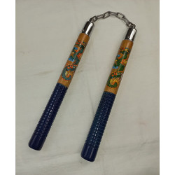 WOOD NUNCHAKU WITH COLORS DRAGON 12"