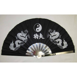Steel Kung Fu Fan with Dragon Black 13"