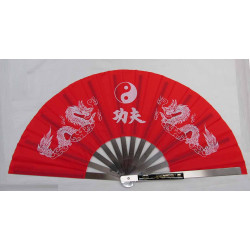 STEEL KUNG FU FAN WITH DRAGON RED 13"