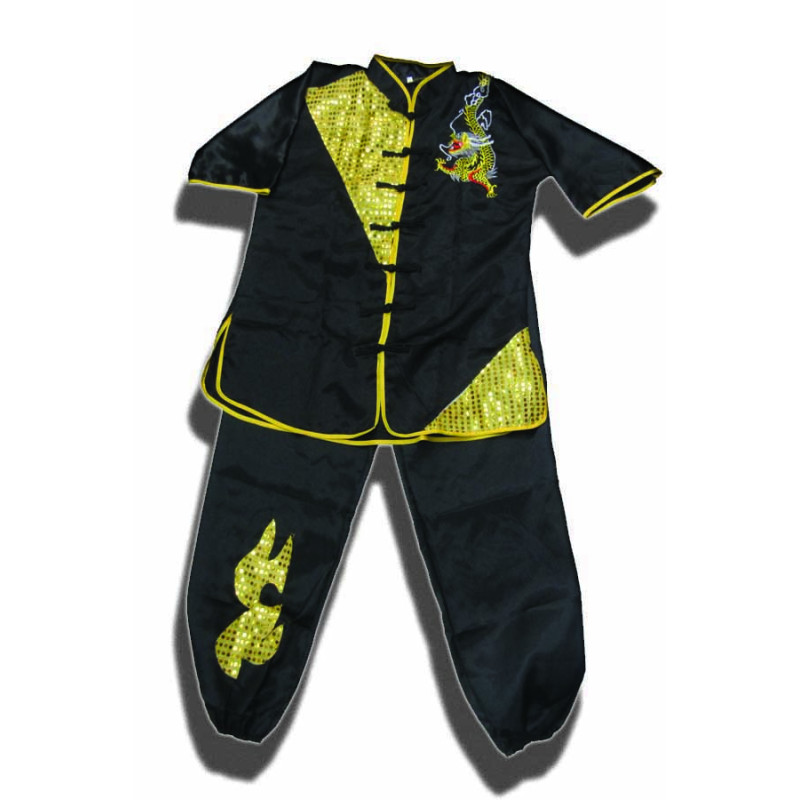 WUSHU UNIFORM black WITH GOLD DRAGON