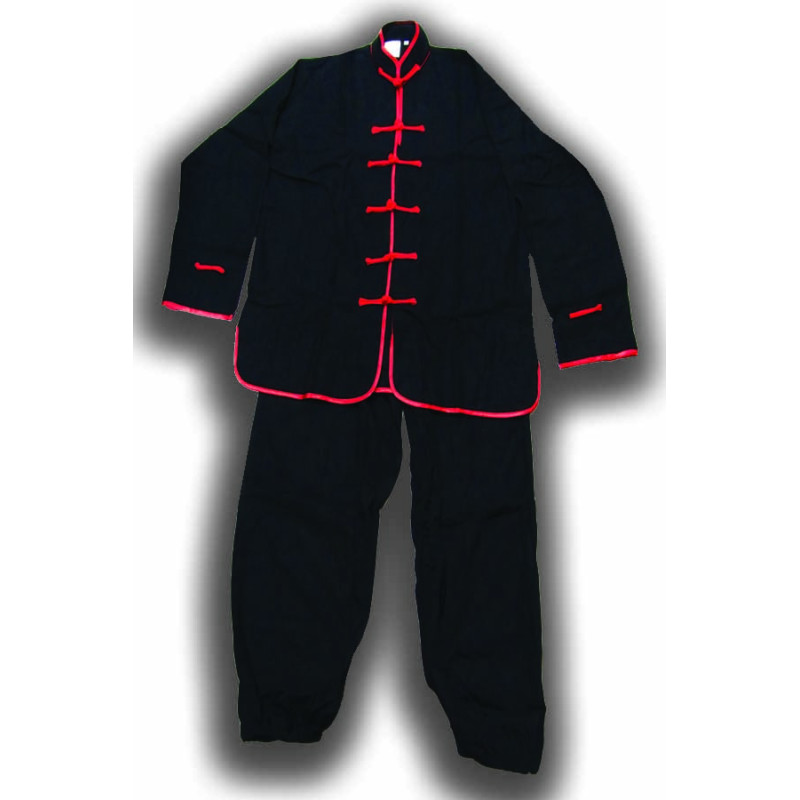 Black kung fu uniform with red trim 55% Linen 45% Viscose