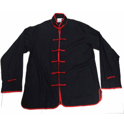 Black kung fu uniform with red trim 55% Linen 45% Viscose